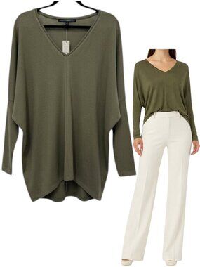 White House Black Market Sweater Olive Green Dolman V-Neck XS